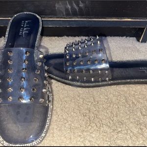 nicole miller spikey sandals black/clear